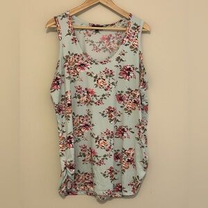 Warehouse One Floral Tank Top - Light Green and Pink